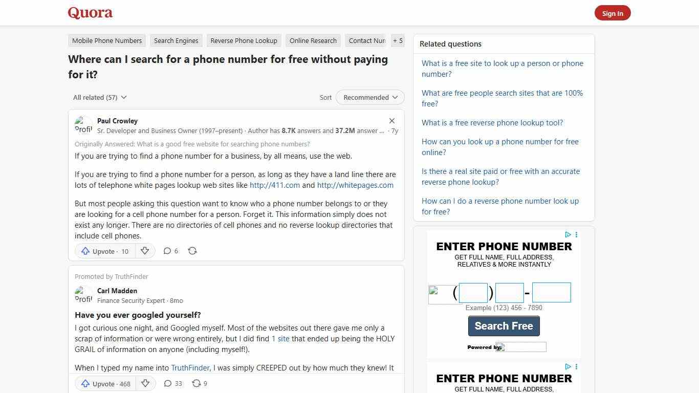 Where can I search for a phone number for free without paying for it? - Quora